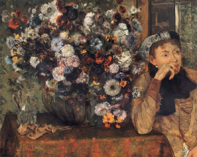Germain Hilaire Edgard Degas A Woman with Chrysanthemums Norge oil painting art